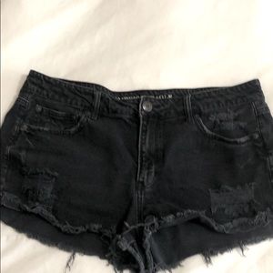 Black mid-high waisted jean shorts